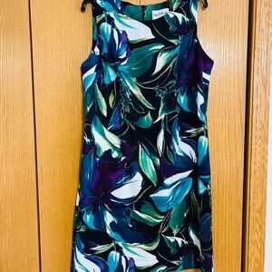 Size 16 Tropical Floral Sleeveless Shift Dress, Blue, Green, Purple